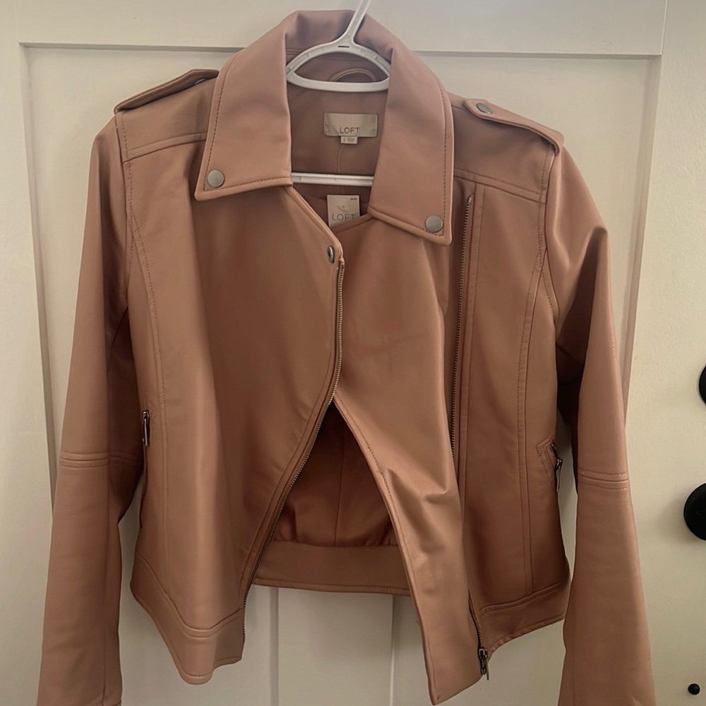 Pink leather jacket from Loft
